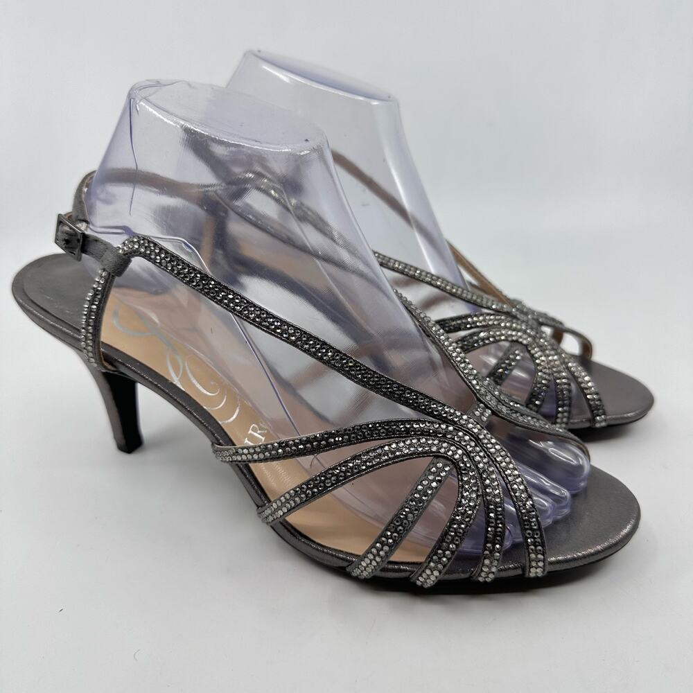J Renee Gray Metallic Strass Embellished Crystal Shoes Evra WMNS 9 1/2W Heels